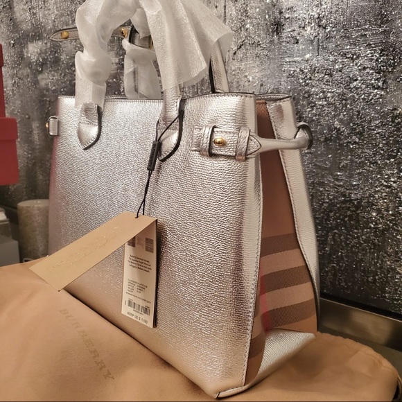 Burberry Handbags - Burberry medium banner bag in silver